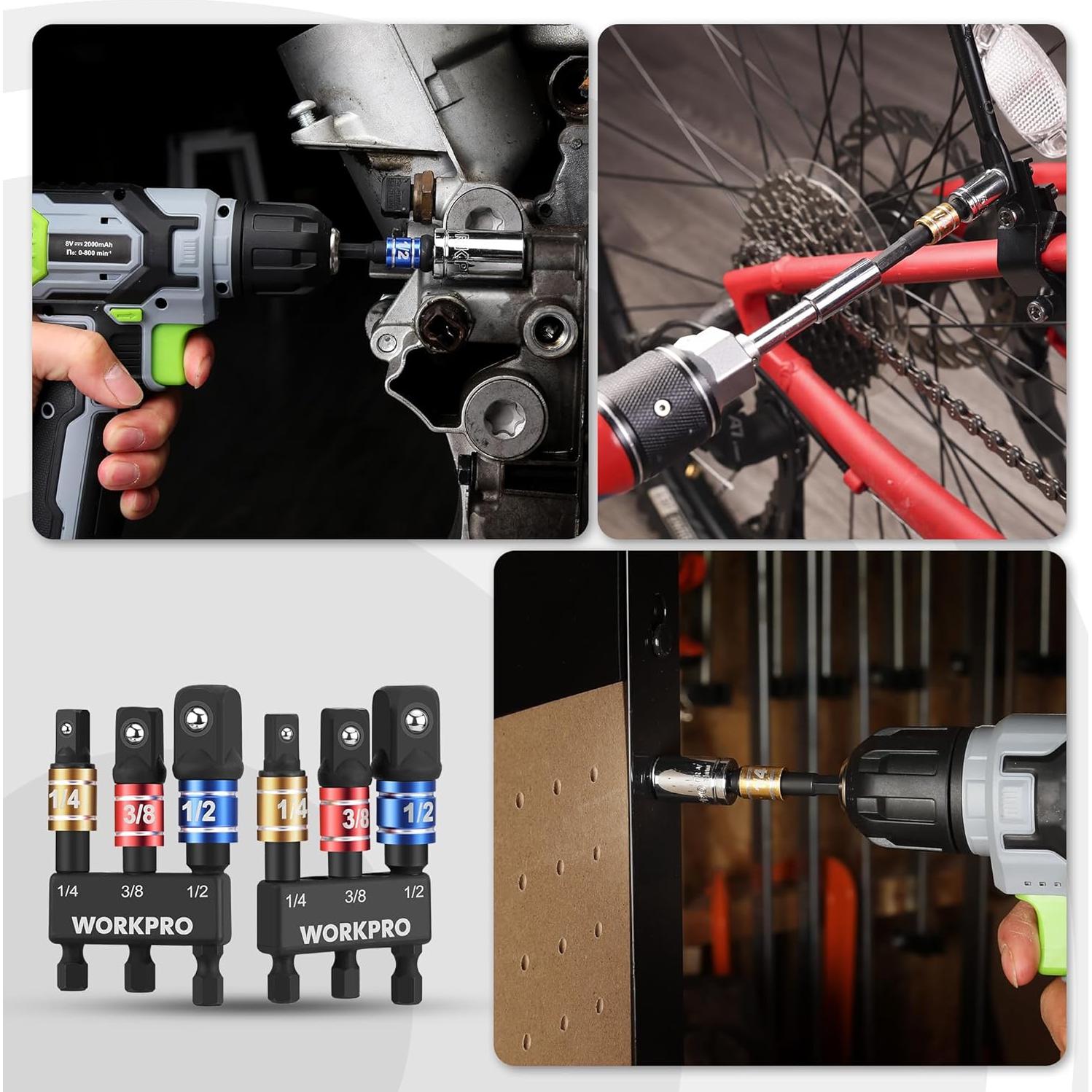 Conjunto de Adaptadores de Enchufe WORKPRO 3PCS 1/4 3/8 1/2 Pulgadas