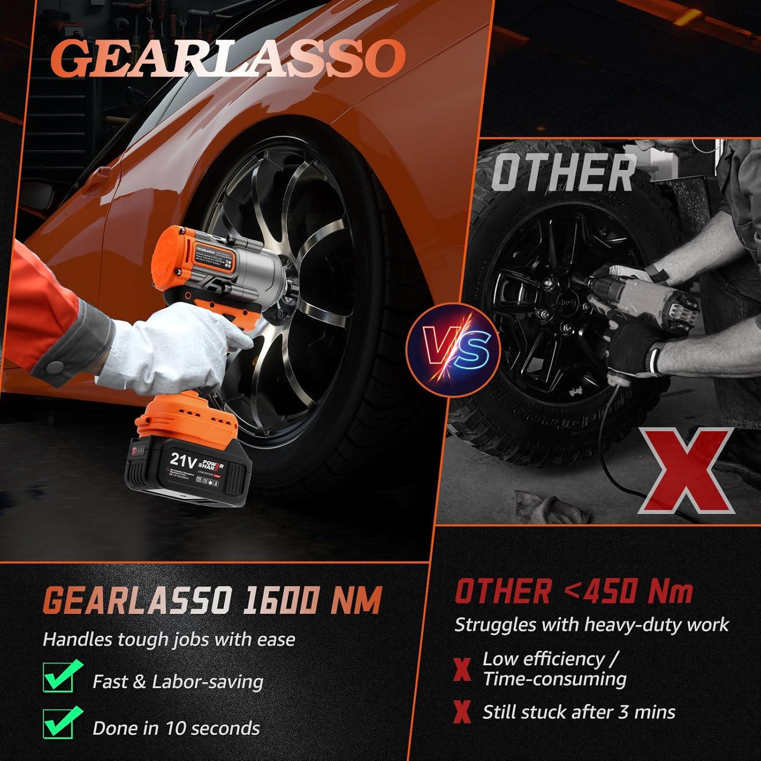 Llave de Impacto Inalámbrica GEARLASSO 1600Nm 2 Baterías 4.0Ah