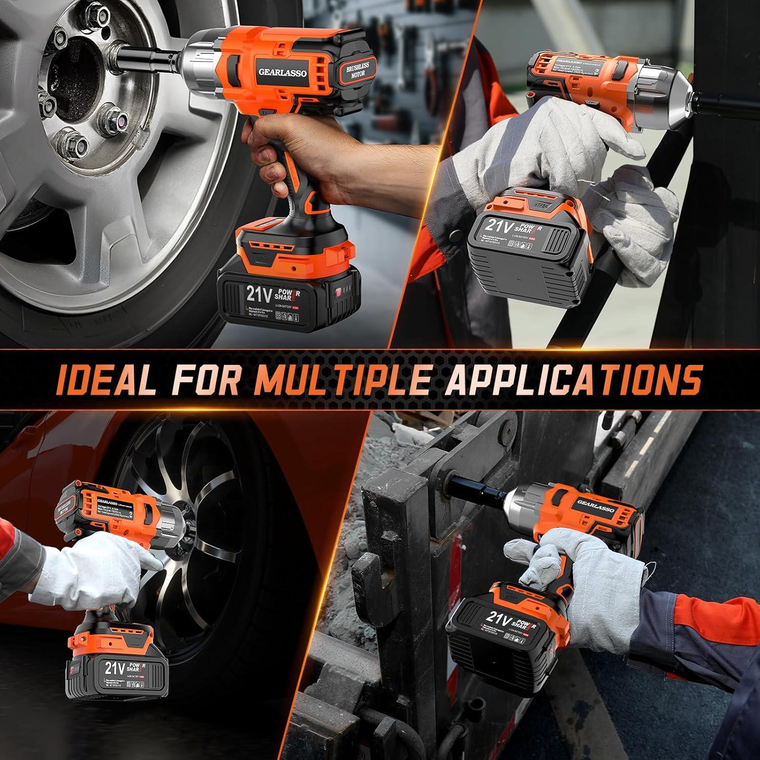 Llave de Impacto Inalámbrica GEARLASSO 1300N.m 21V con Accesorios