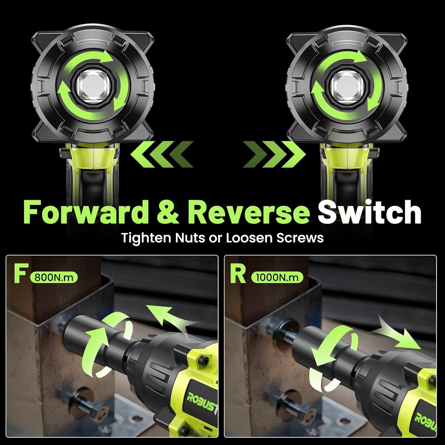 Llave de Impacto Inalámbrica Robustrue RT1000B 1000N.m 21V