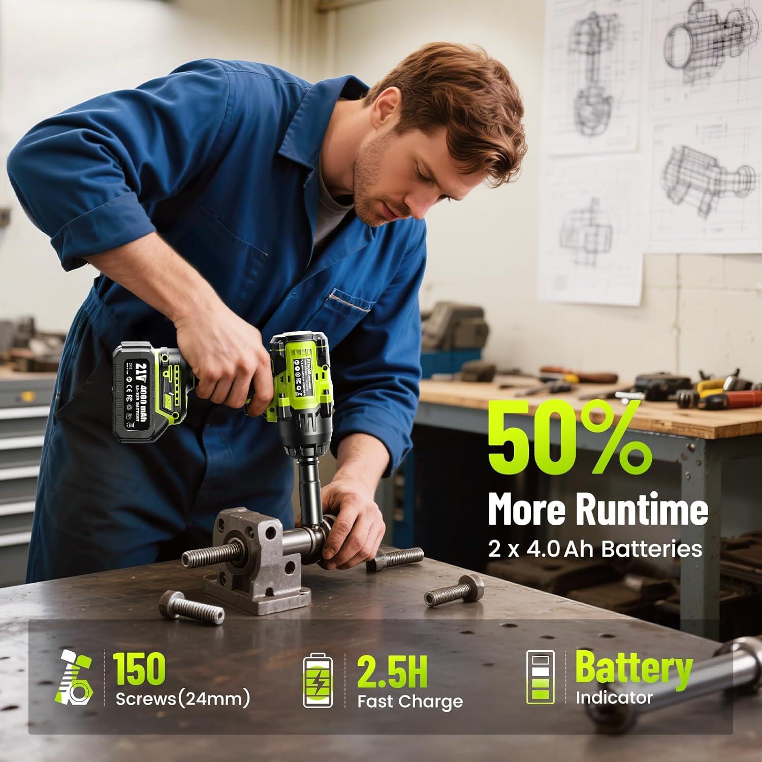 Llave de Impacto Inalámbrica Robustrue 1400N.m 1/2" 21V