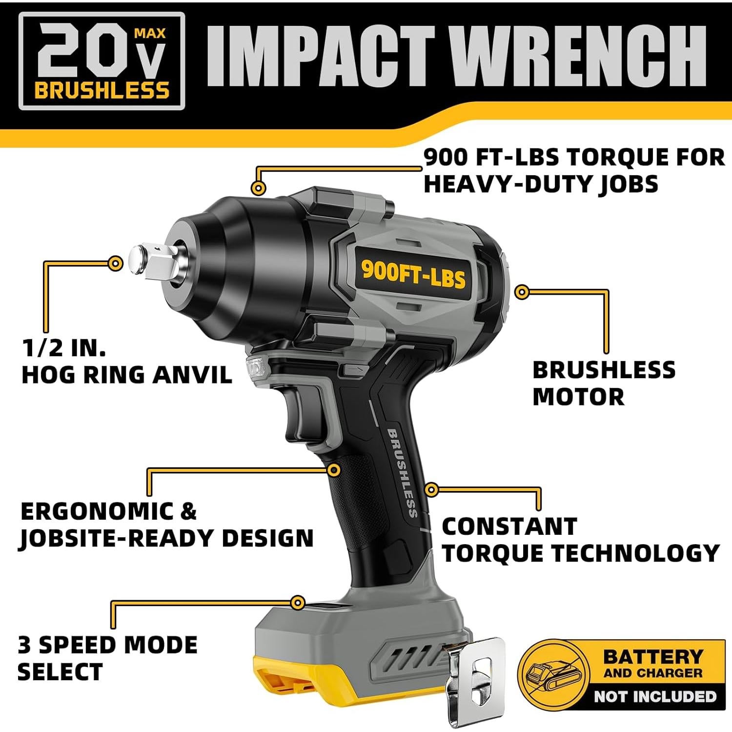 Llave de impacto inalámbrica Neareen 1200 N.m 1/2" 20V