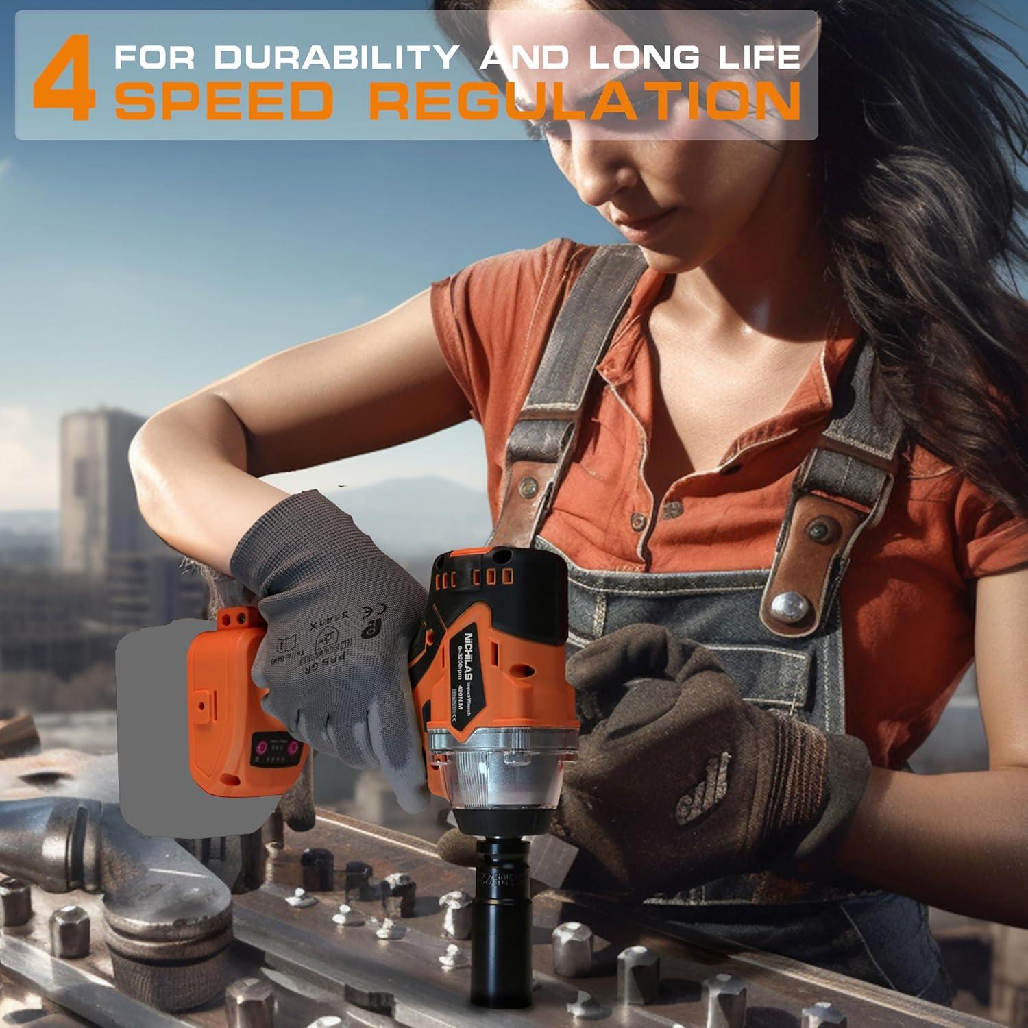 Llave de Impacto Inalámbrica Nichilas 20V 420Nm Motor Sin Escobillas