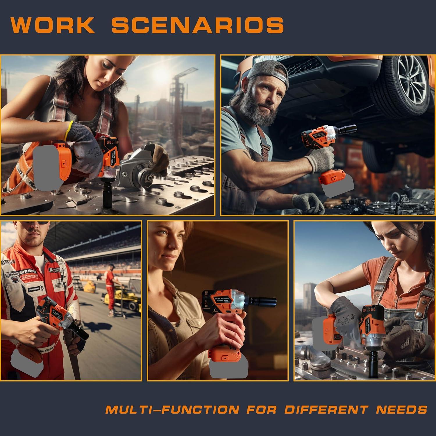 Llave de Impacto Inalámbrica Nichilas 20V 420Nm Motor Sin Escobillas