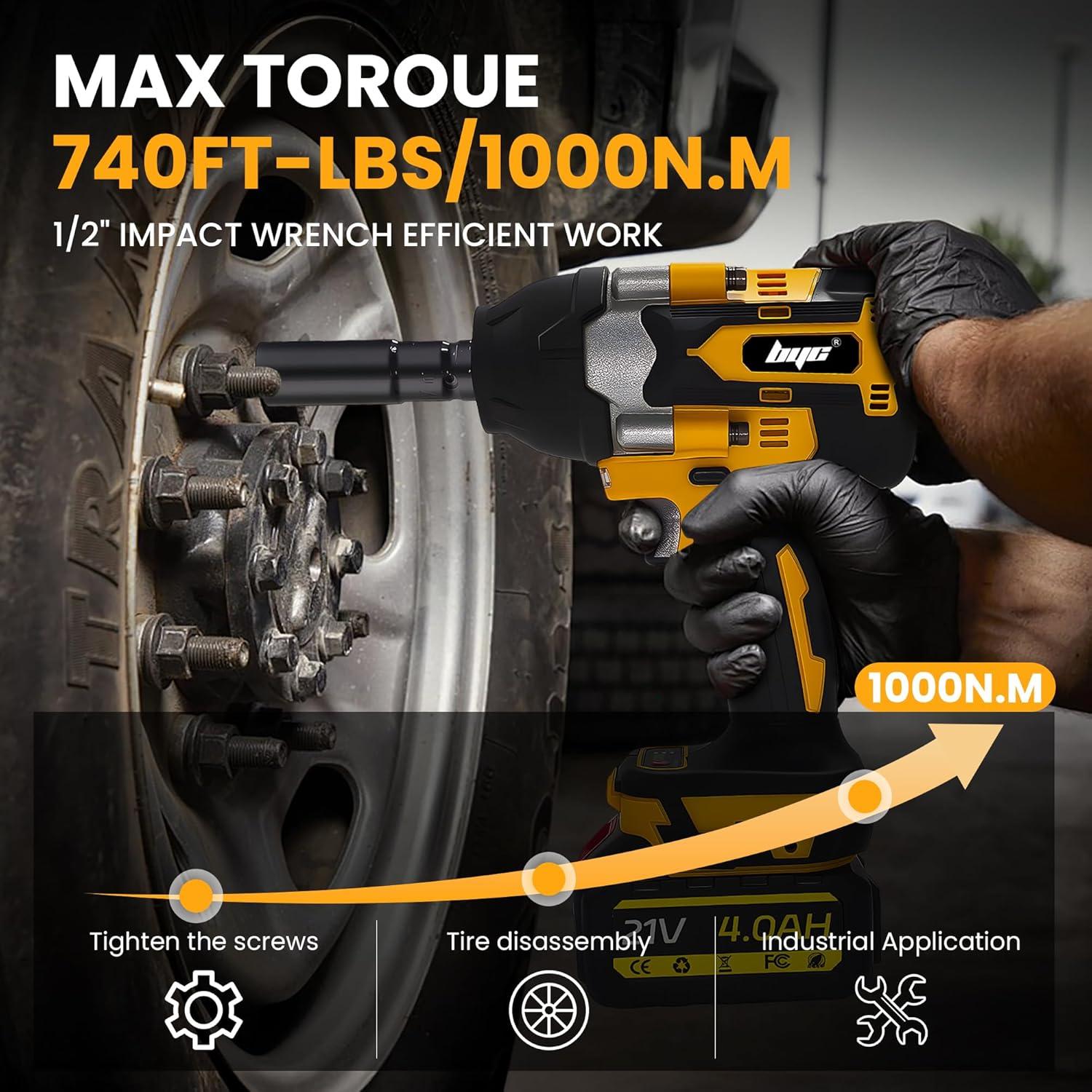 Llave de Impacto Inalámbrica RAYLEEY 1/2" 1000 Nm 3300 RPM