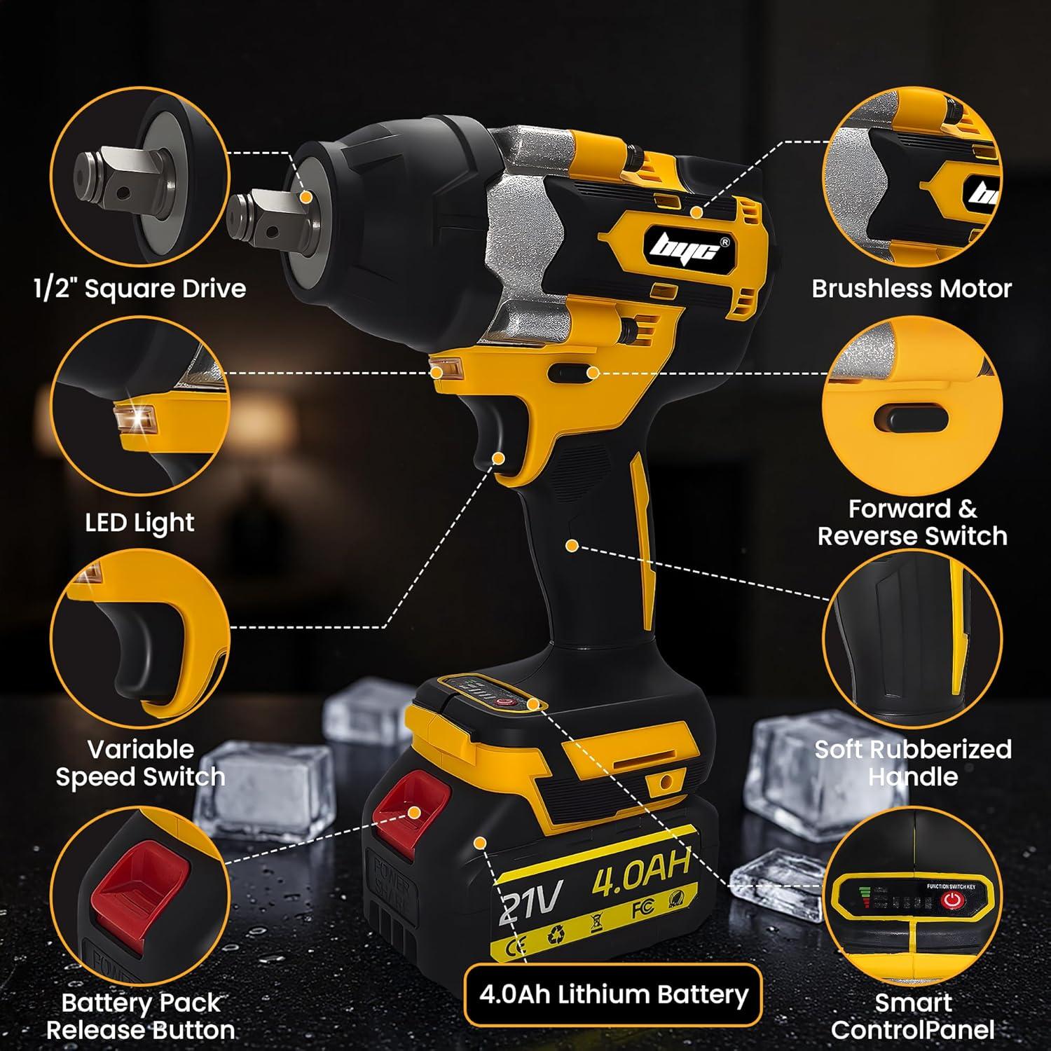 Llave de Impacto Inalámbrica RAYLEEY 1/2" 1000 Nm 3300 RPM
