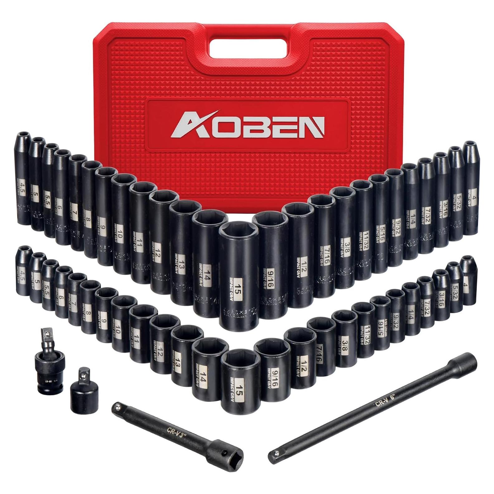 Juego de Enchufes de Impacto AOBEN 54 Piezas 1/4" Cr-V