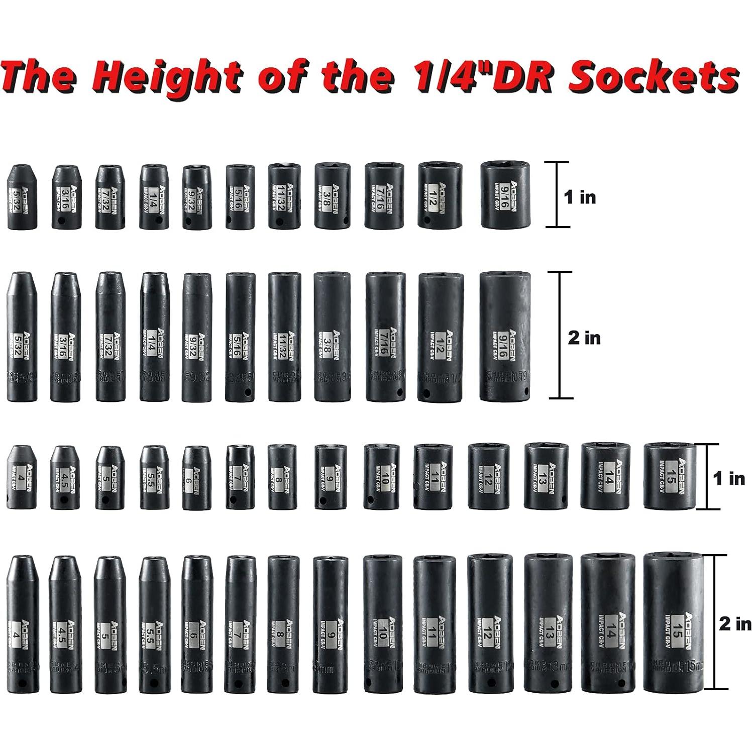 Juego de Enchufes de Impacto AOBEN 54 Piezas 1/4" Cr-V