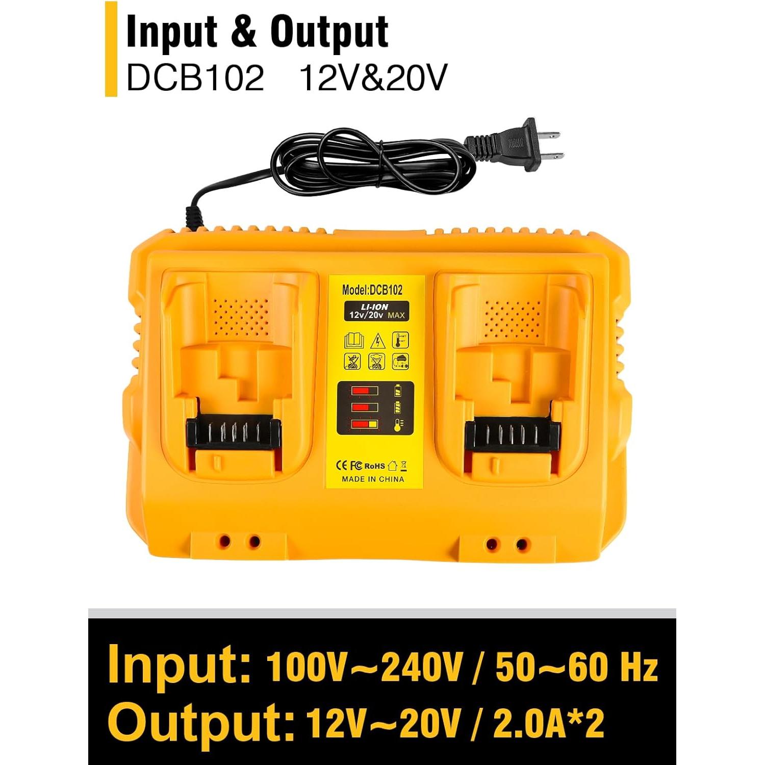Cargador DCB102 COOMYXIN 20V MAX Doble Puerto para Dewalt