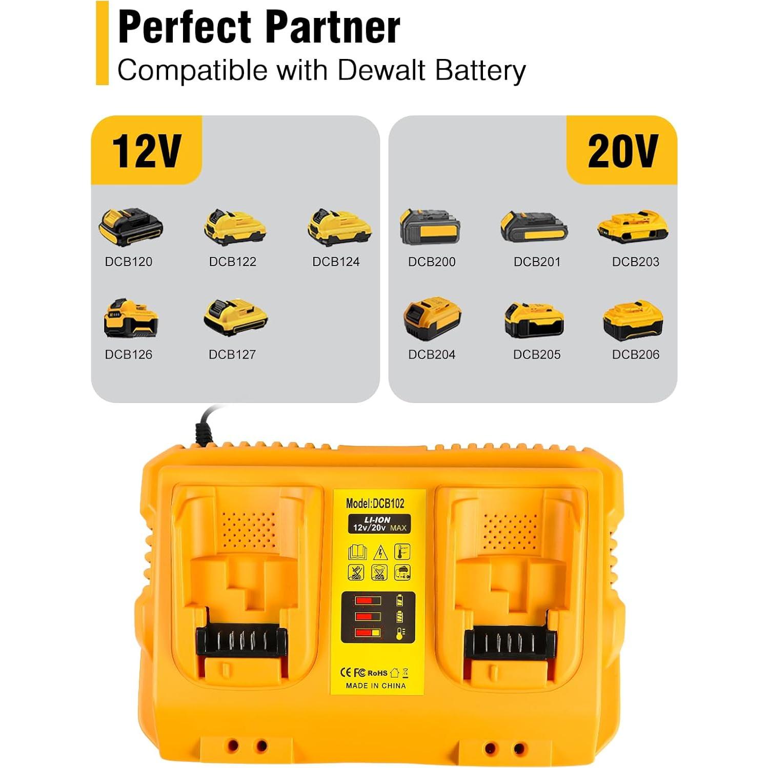 Cargador DCB102 COOMYXIN 20V MAX Doble Puerto para Dewalt