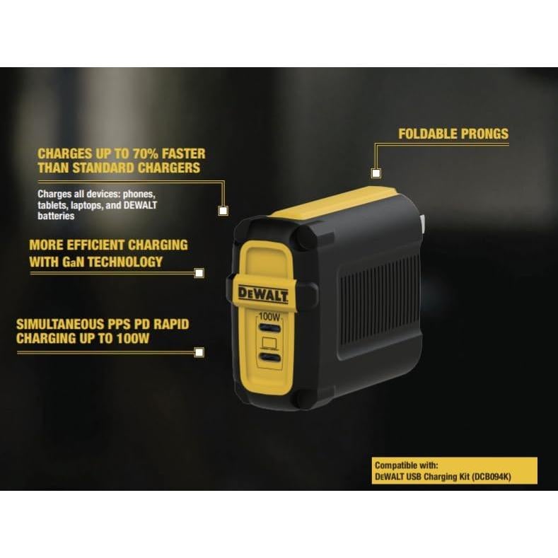 Cargador DEWALT 100W USB C GaN Carga Rápida para Laptops