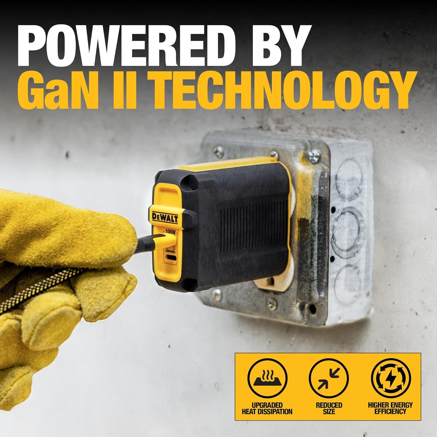 Cargador DEWALT 100W USB C GaN Carga Rápida para Laptops