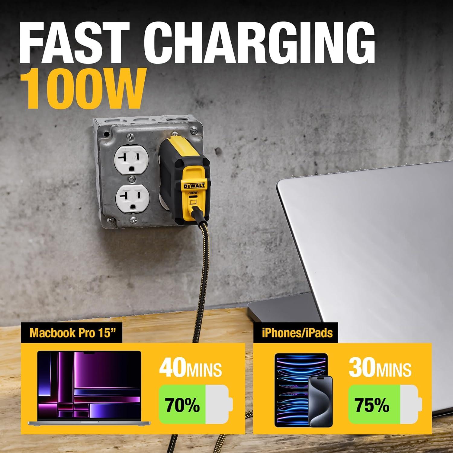 Cargador DEWALT 100W USB C GaN Carga Rápida para Laptops