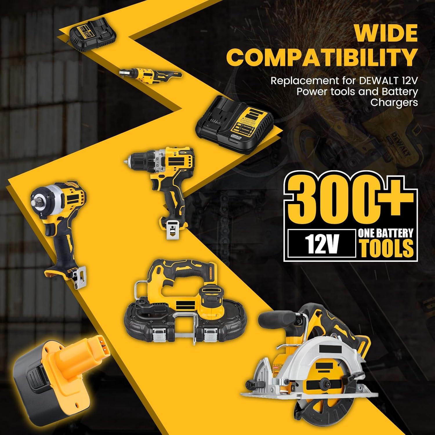 2 Baterías 4.8Ah 12V Ni-Mh Reemplazo DeWalt DC9071