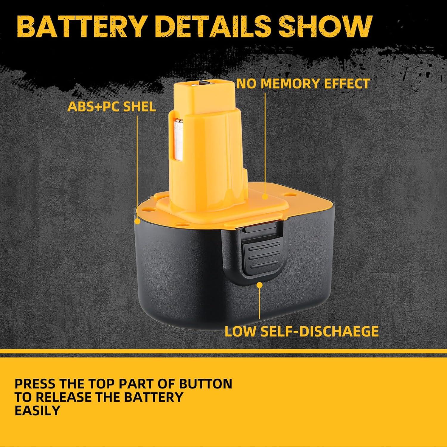 2 Baterías 4.8Ah 12V Ni-Mh Reemplazo DeWalt DC9071
