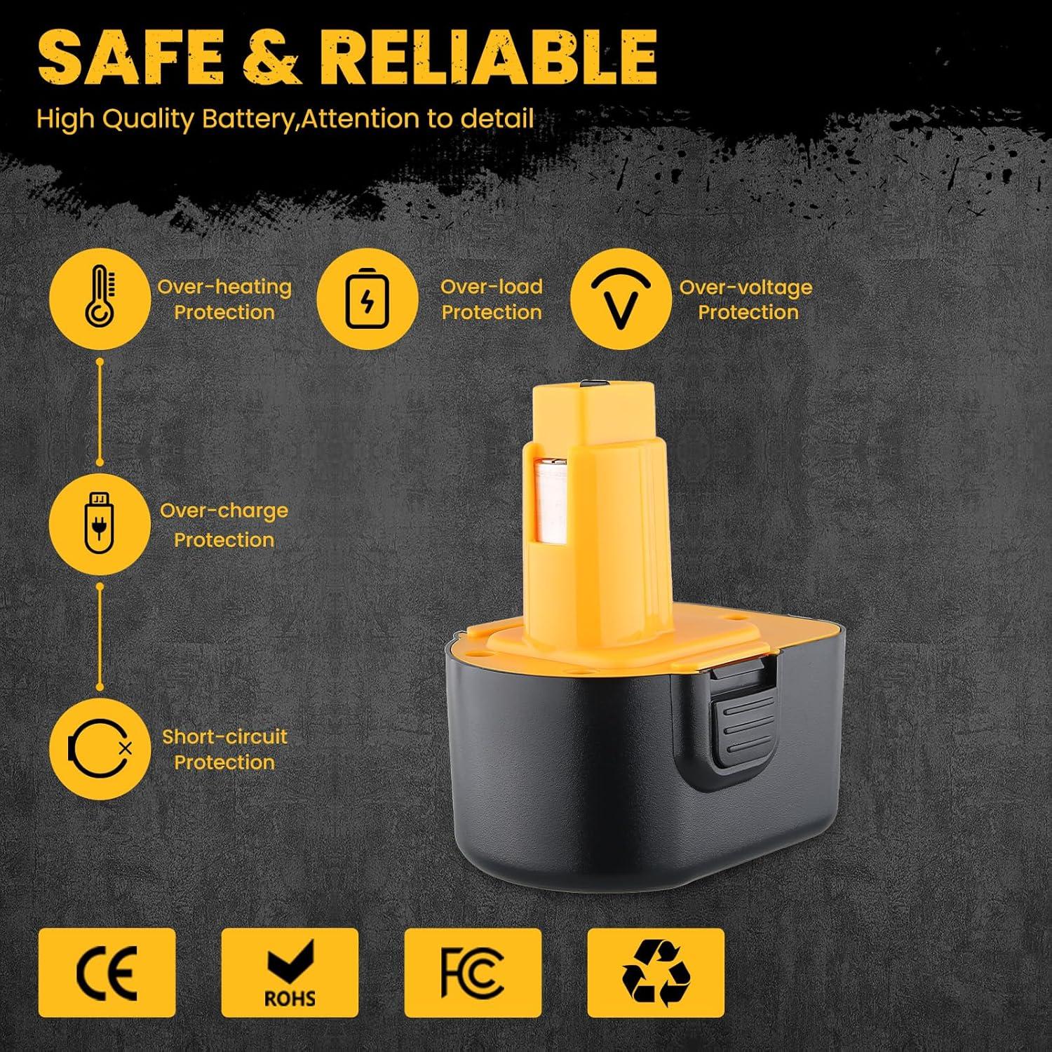 2 Baterías 4.8Ah 12V Ni-Mh Reemplazo DeWalt DC9071