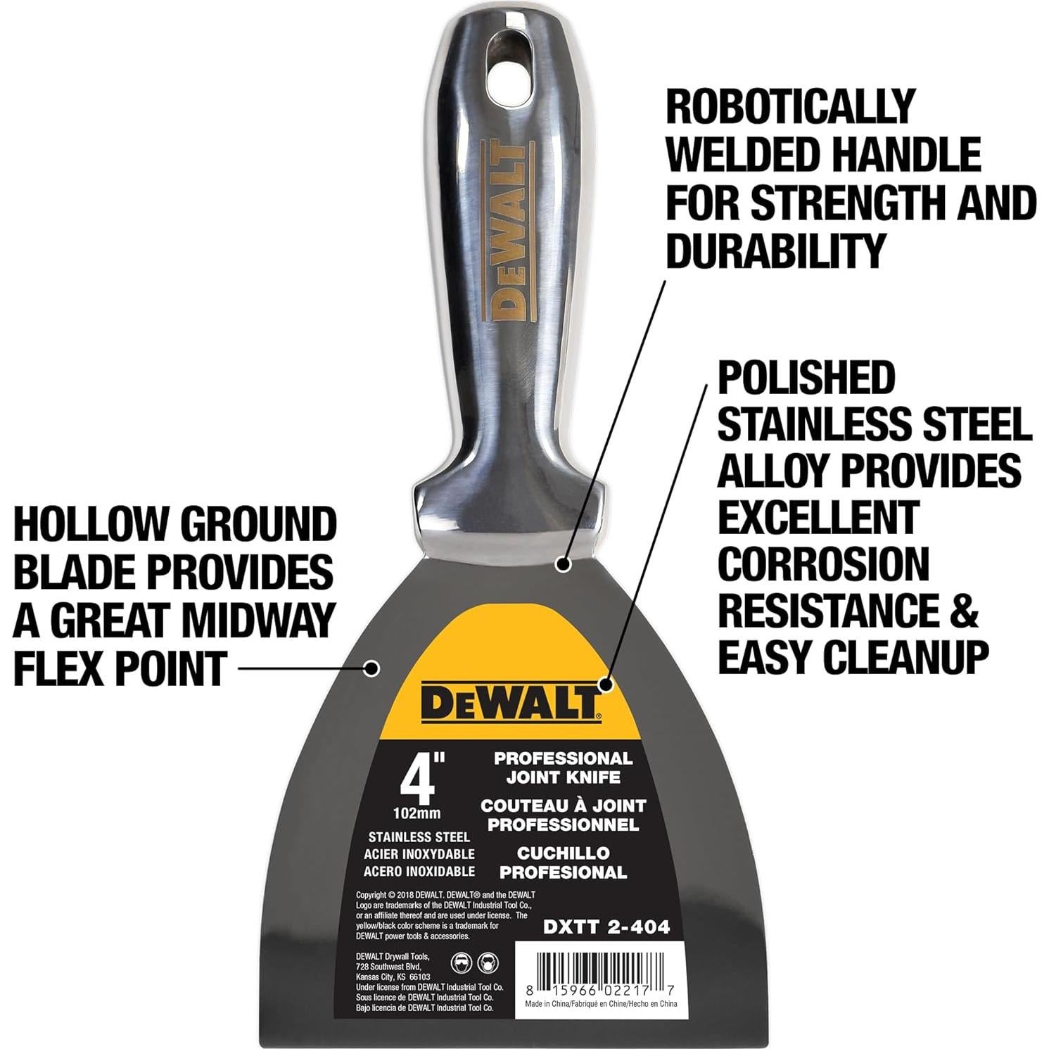 Cuchillo de Junta DEWALT 4" Acero Inoxidable 10.16 cm