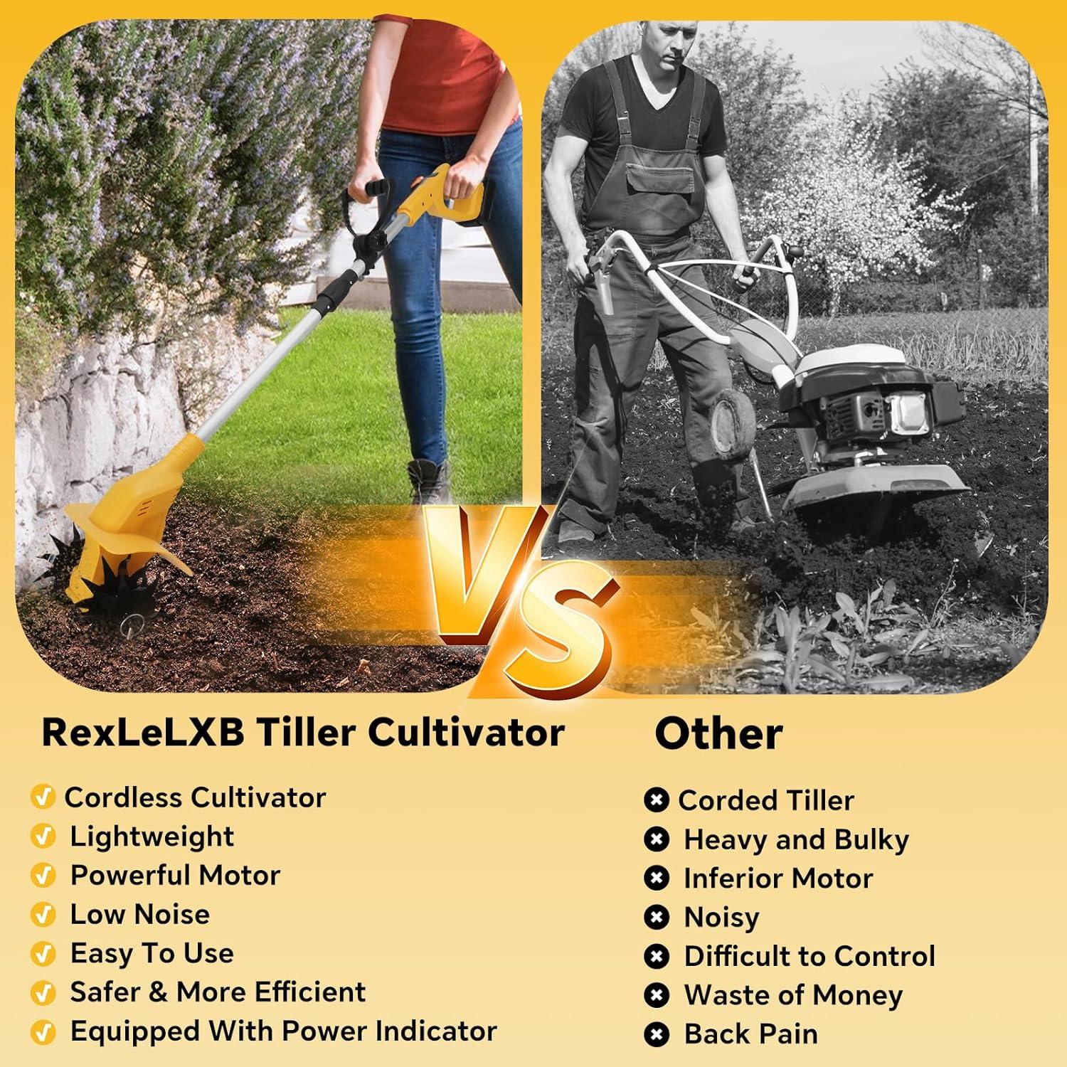 Cultivador Inalámbrico RexLeLXB 500W Dewalt 20V, 20cm Ancho