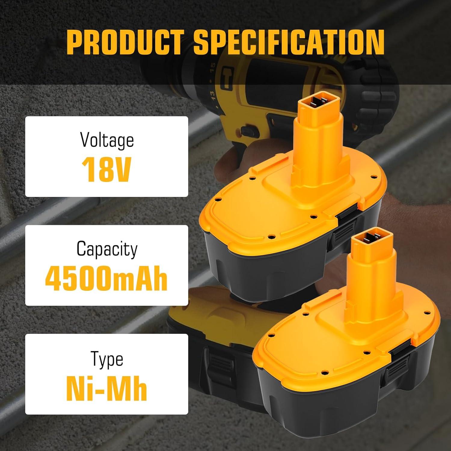 2 Baterías 4.5Ah Ni-Mh 18V Dewalt DC9096 Reemplazo