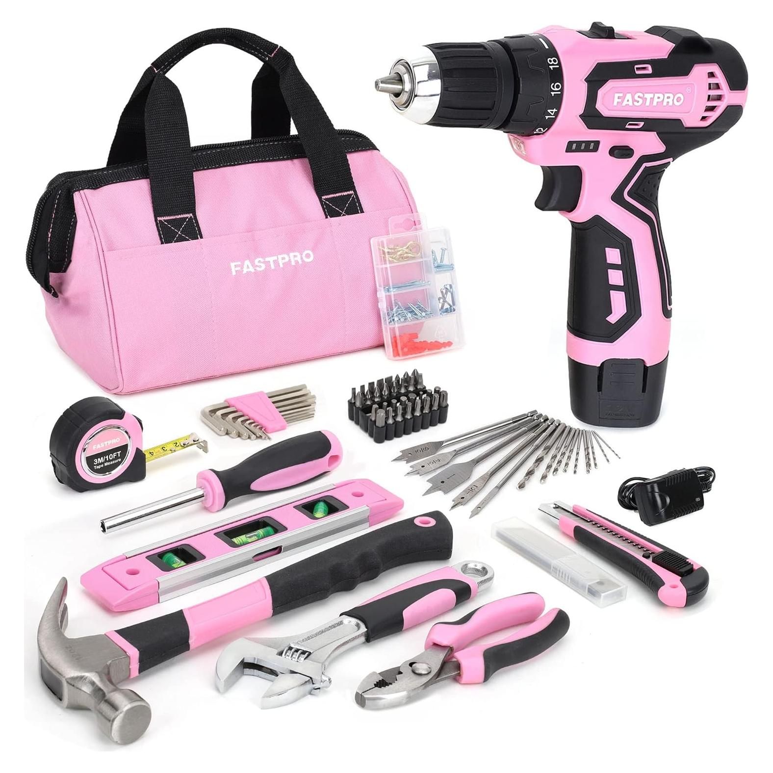 Juego de Taladro Rosa 12V FASTPRO 175 Piezas con Bolsa 30.48 cm