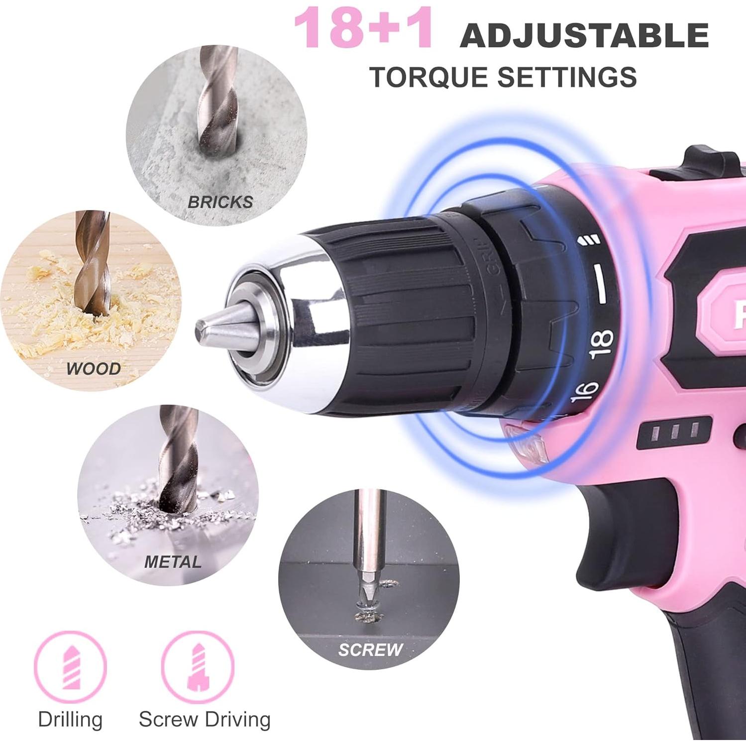 Juego de Taladro Rosa 12V FASTPRO 175 Piezas con Bolsa 30.48 cm