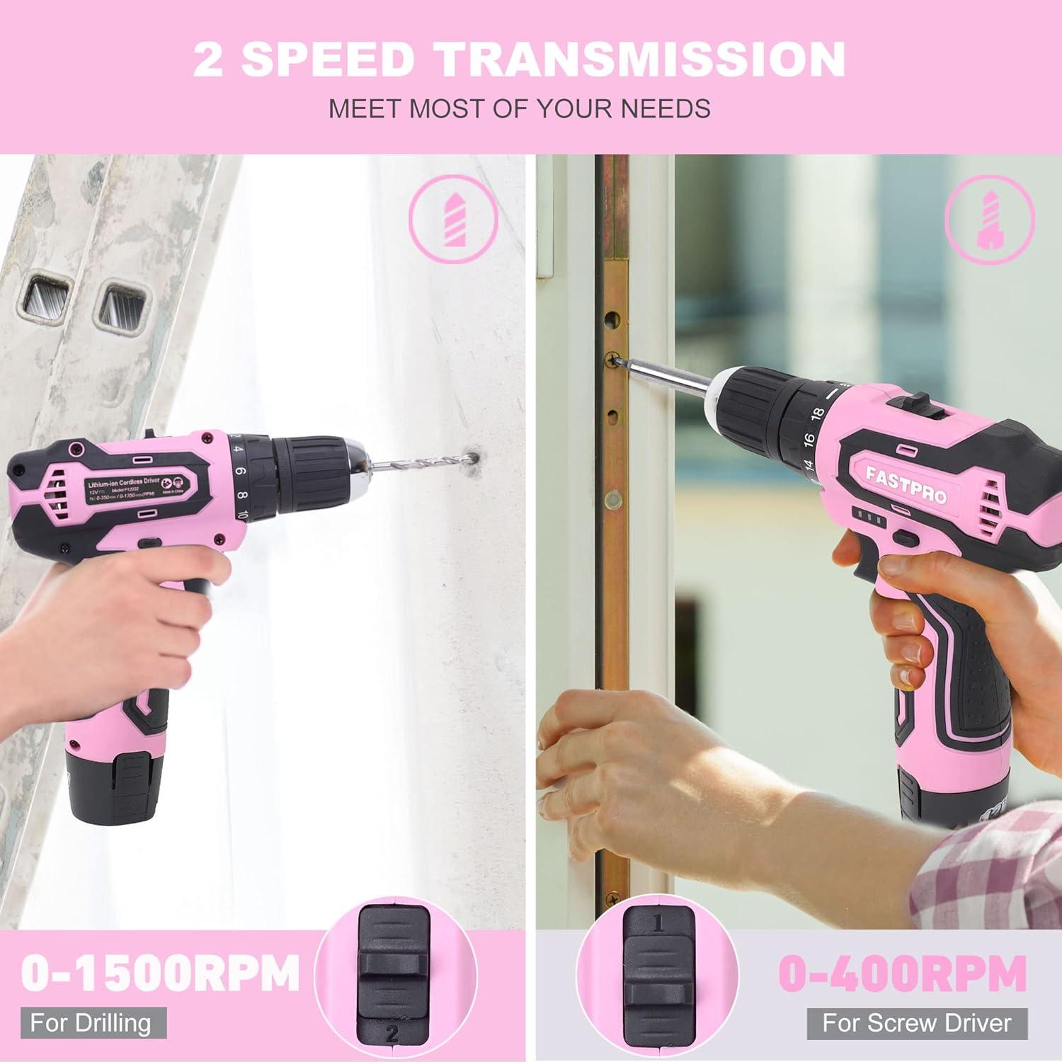 Juego de Taladro Rosa 12V FASTPRO 175 Piezas con Bolsa 30.48 cm