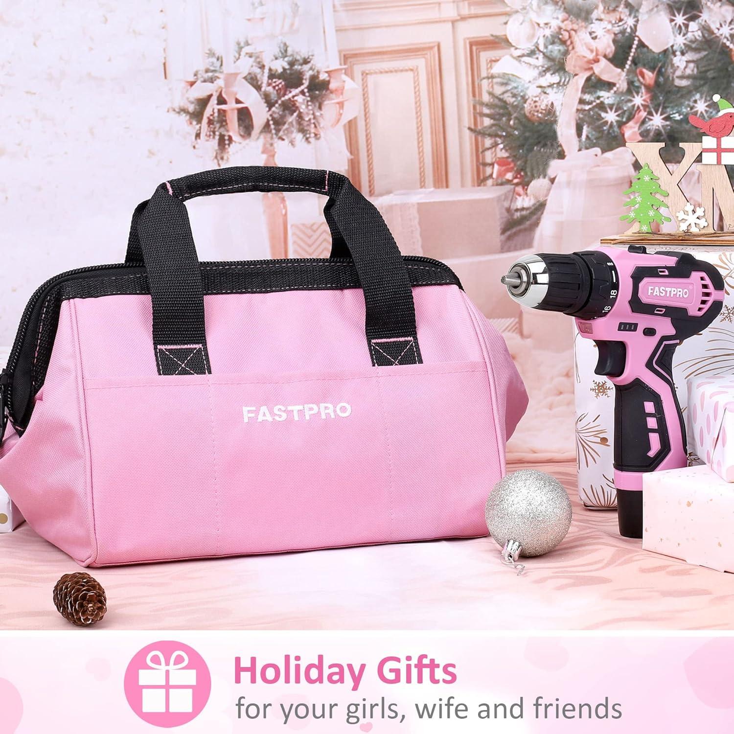 Juego de Taladro Rosa 12V FASTPRO 175 Piezas con Bolsa 30.48 cm