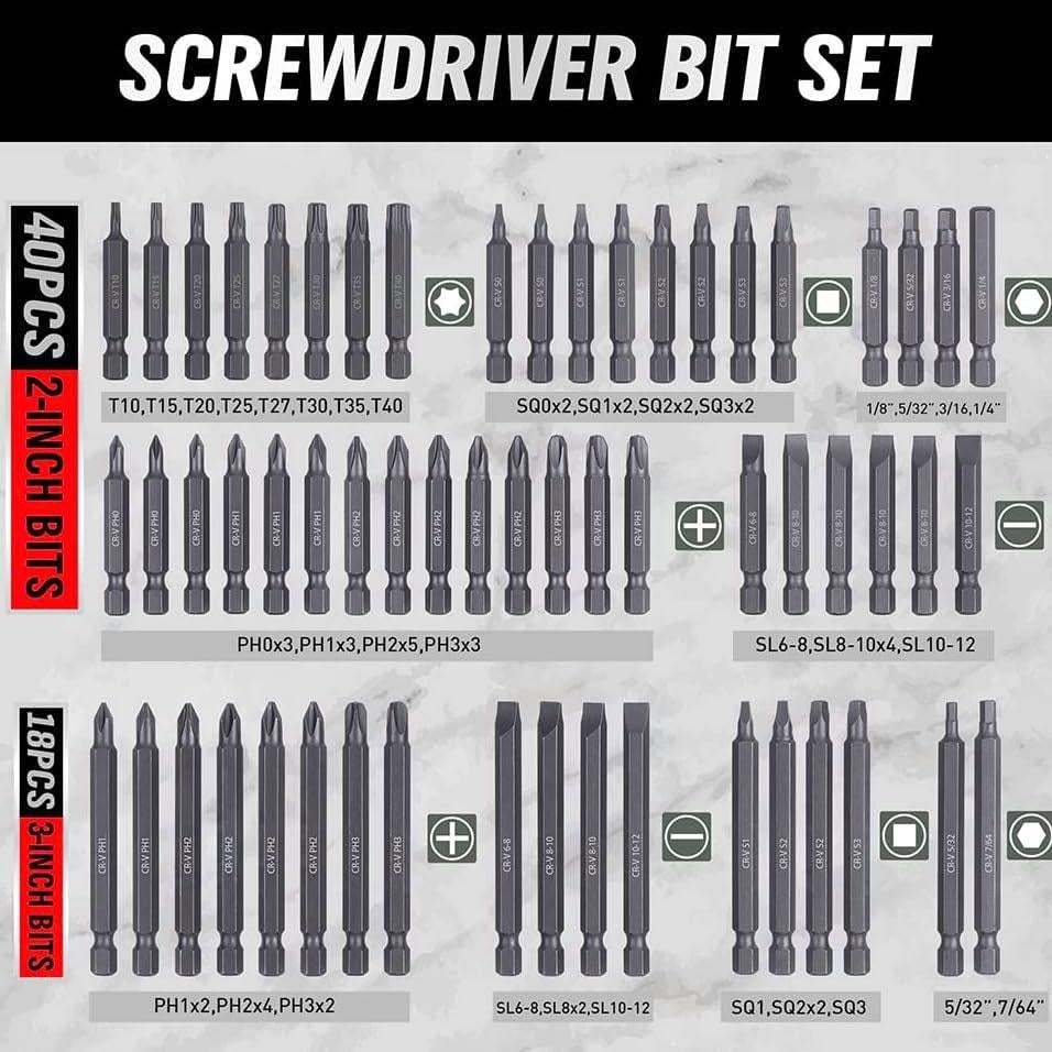 Juego de Puntas de Destornillador TOHOME 232 Piezas Acero CR-V