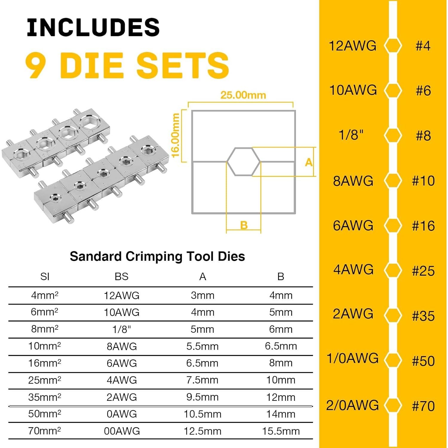 Crimpadora Hidráulica YUZES 10 Toneladas con 9 Matrices