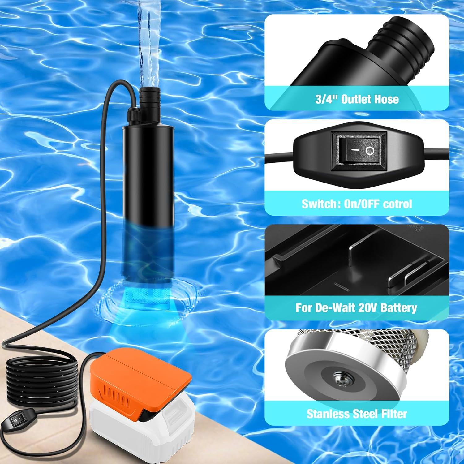 Bomba de Agua Portátil OGJUNX 500GPH para Batería Dewalt 20V