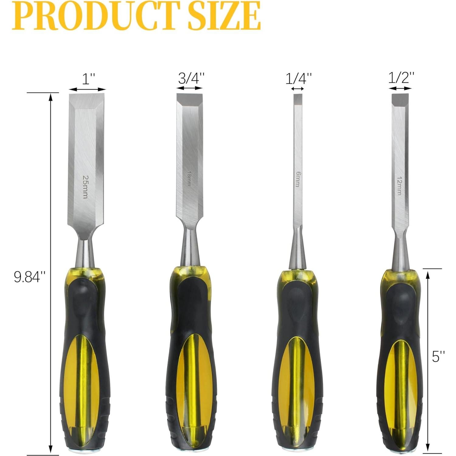 Cinceles de Madera Dewalt DWHT16063 - Acero al Carbono, 4 Piezas