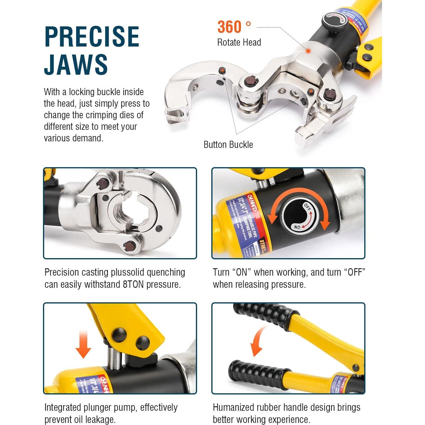 Juego de herramientas de prensado CHANHYD para tubos de cobre 1/2, 3/4 y 1"