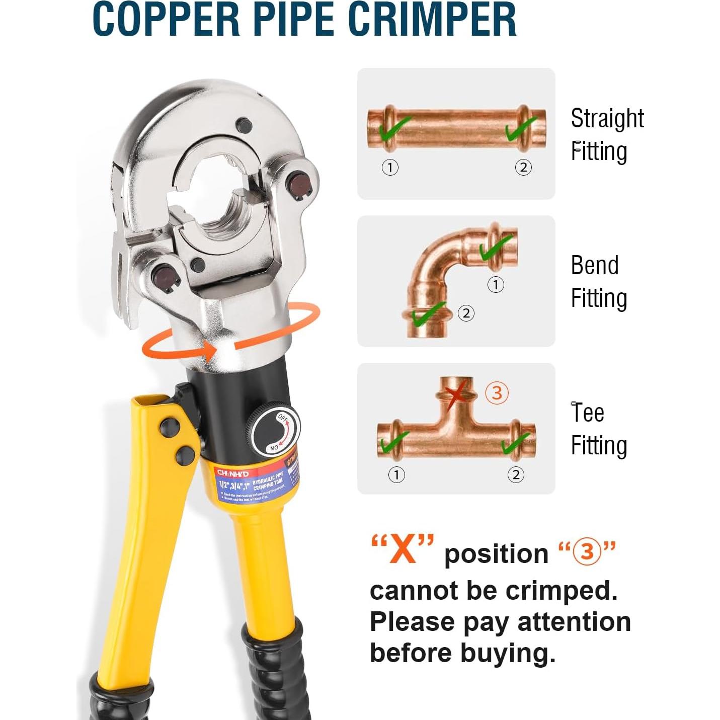 Juego de herramientas de prensado CHANHYD para tubos de cobre 1/2, 3/4 y 1"