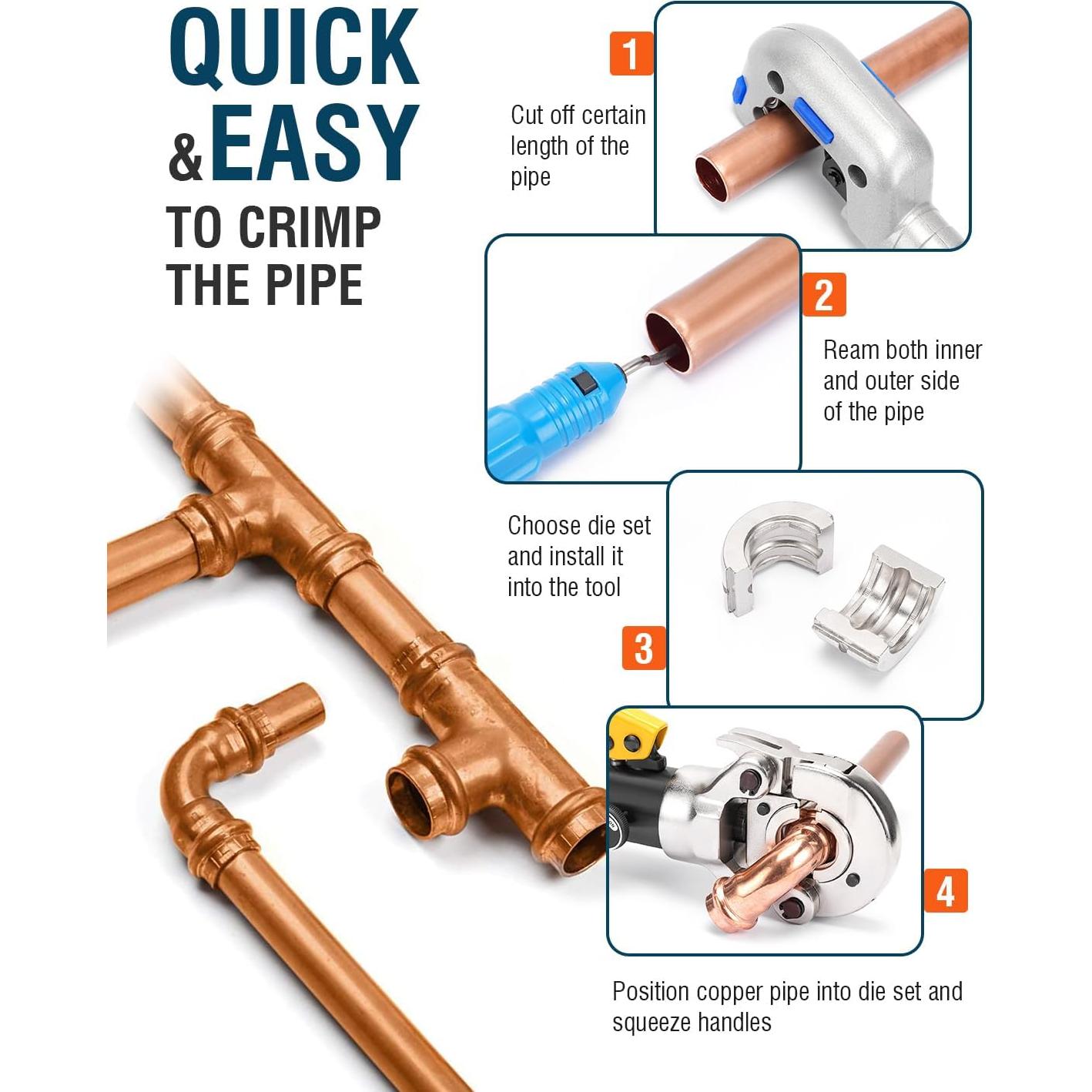 Juego de herramientas de prensado CHANHYD para tubos de cobre 1/2, 3/4 y 1"