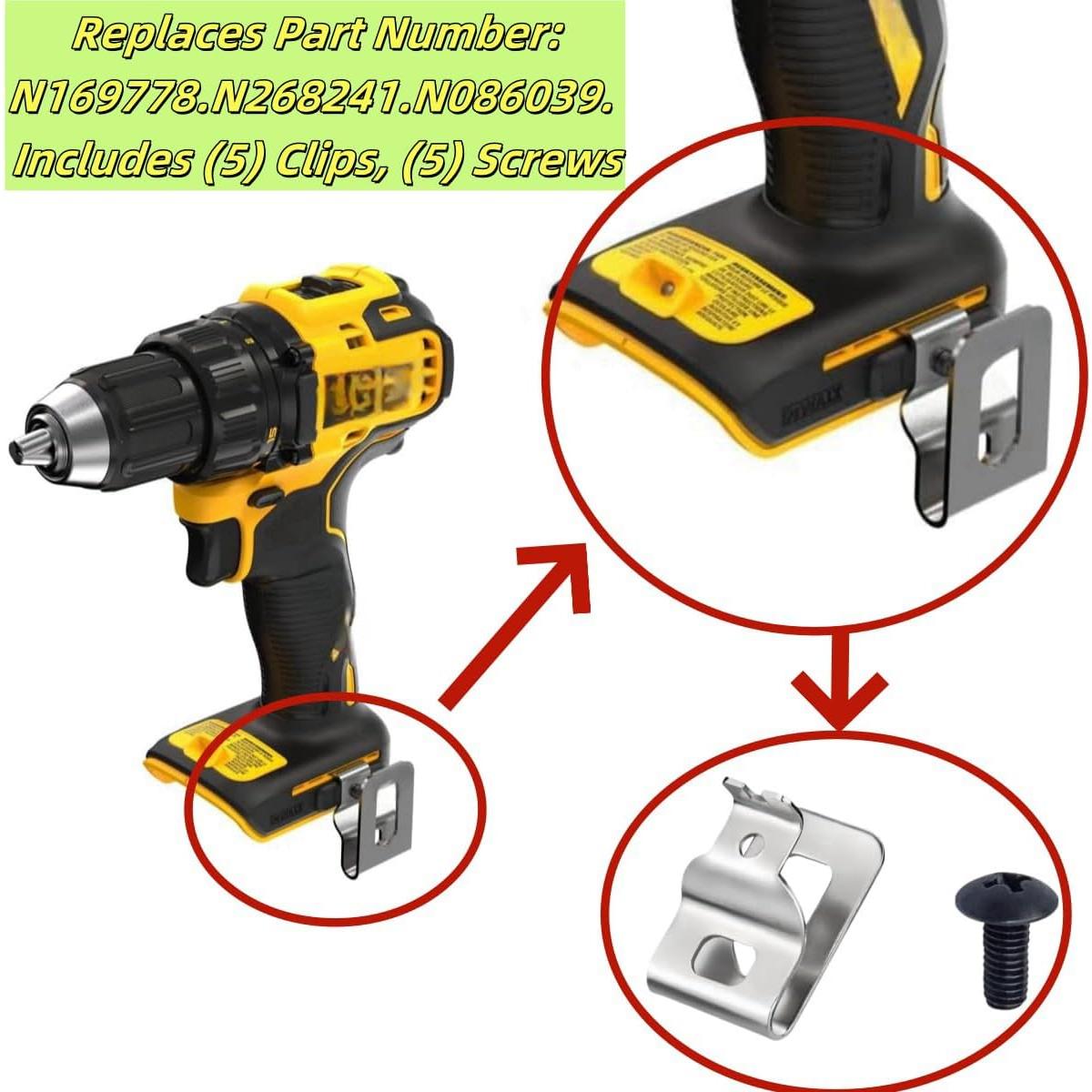 5 Clips de Cinturón Acero Inoxidable Dewalt N268241 20V
