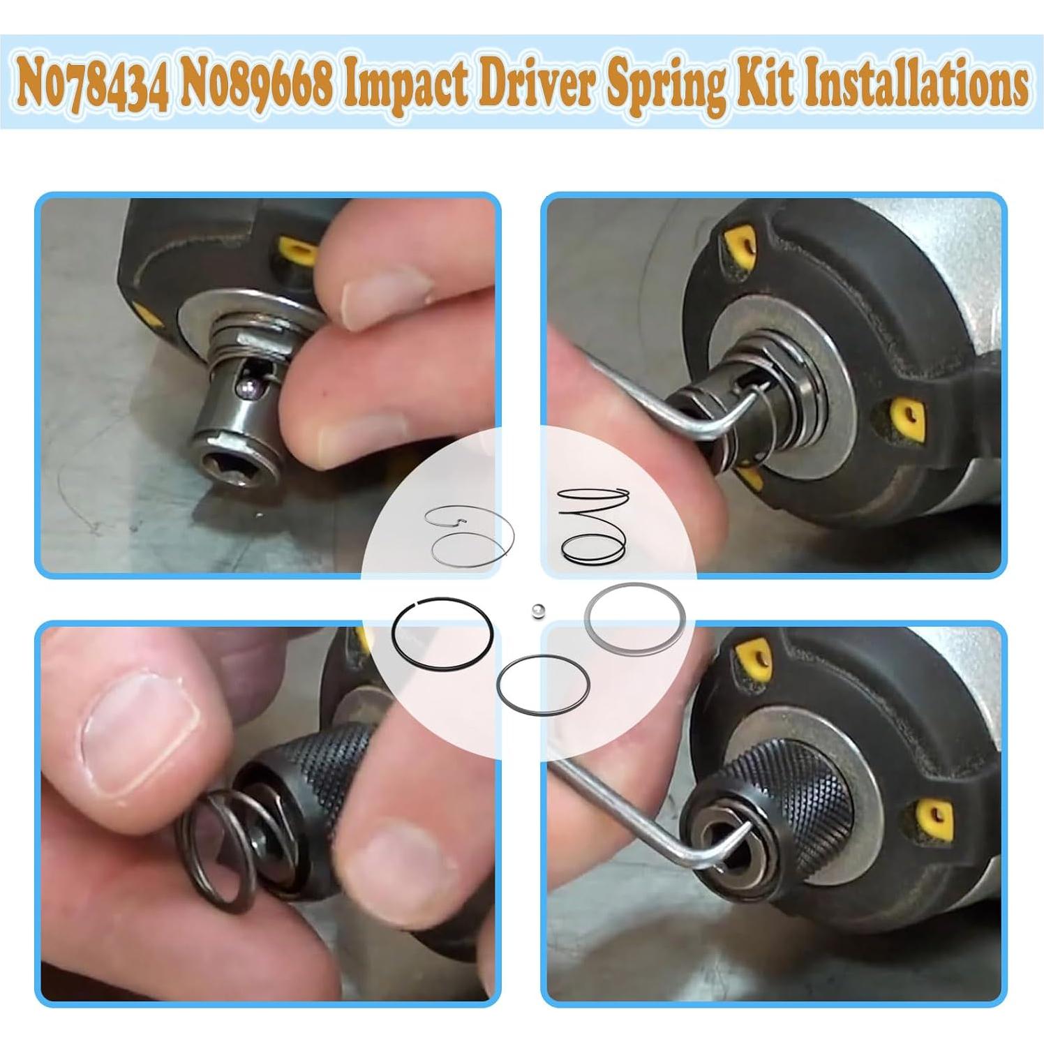 Updated N078434 N089668 Spring Kits with Steel Ball for Dewalt Impact DC825, DCF887, DCF885, DCF886 Impact Driver Spring Kit - 4 Pack