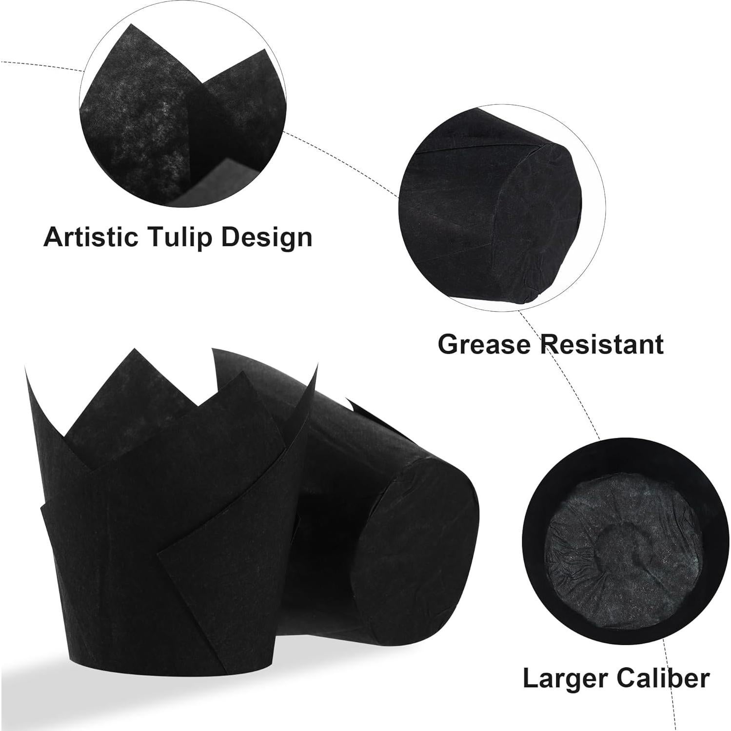 Mini Tazas para Hornear Tulipán Ruisita 150 Piezas Negro