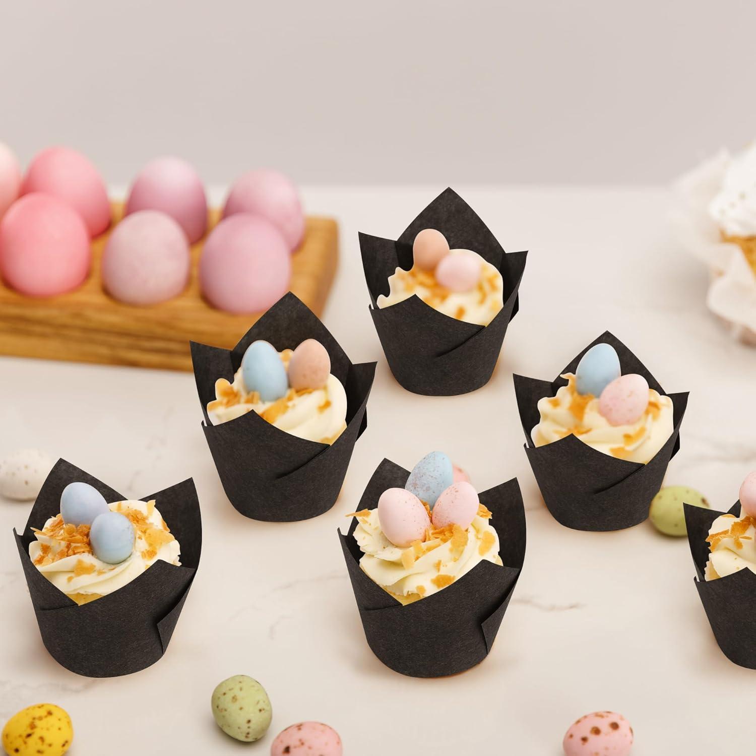 Mini Tazas para Hornear Tulipán Ruisita 150 Piezas Negro