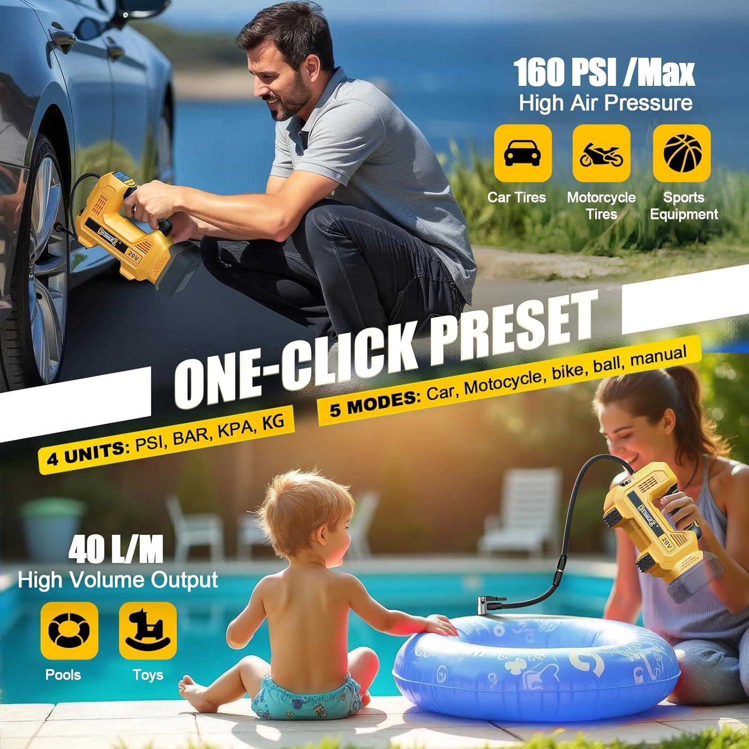 Compresor de Aire Portátil DIYtoolifz 20V 160PSI con Luz LED