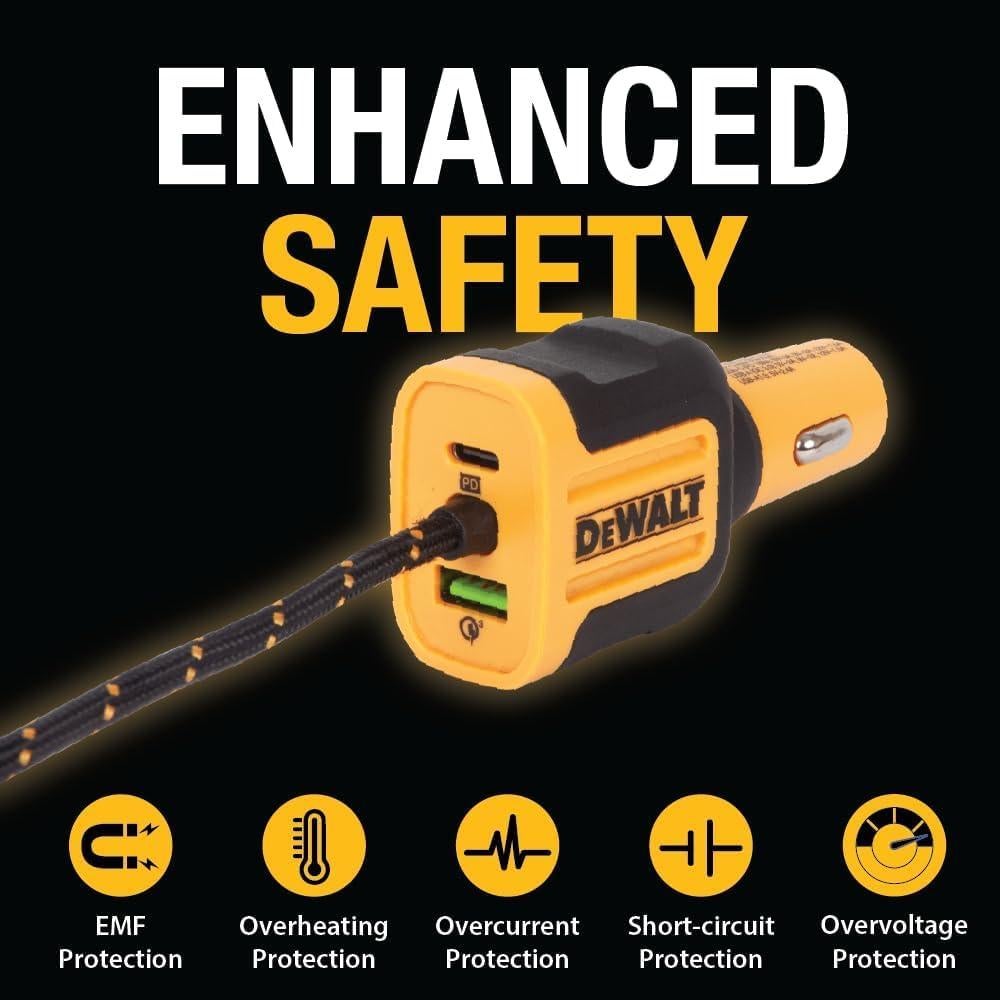 Cargador de Coche DEWALT USB PD 72W 5 Puertos Carga Rápida