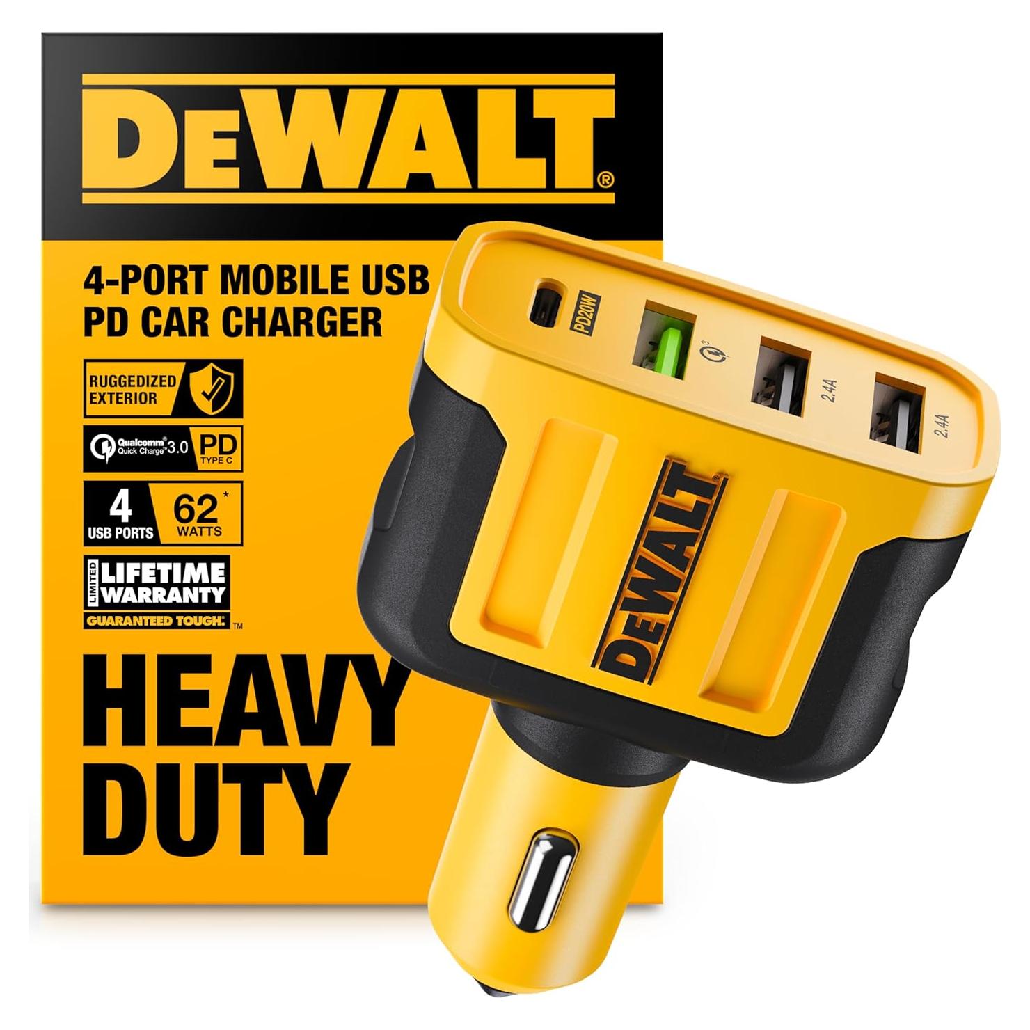 Cargador de coche USB C DEWALT 4 puertos 60W rápido
