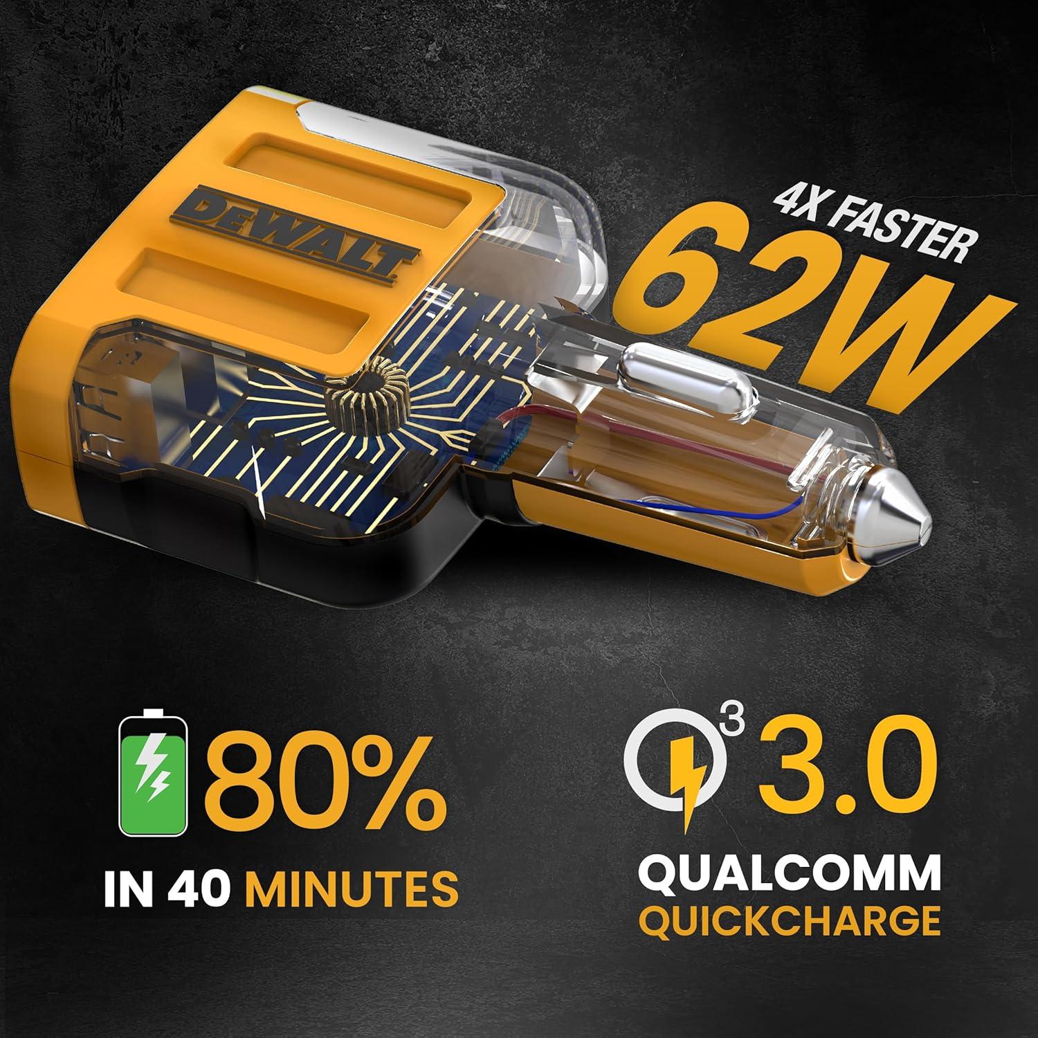 Cargador de coche USB C DEWALT 4 puertos 60W rápido