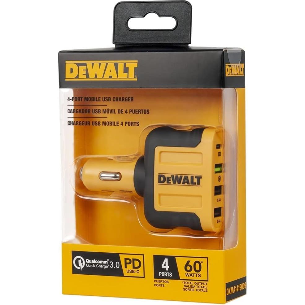 Cargador de coche USB C DEWALT 4 puertos 60W rápido