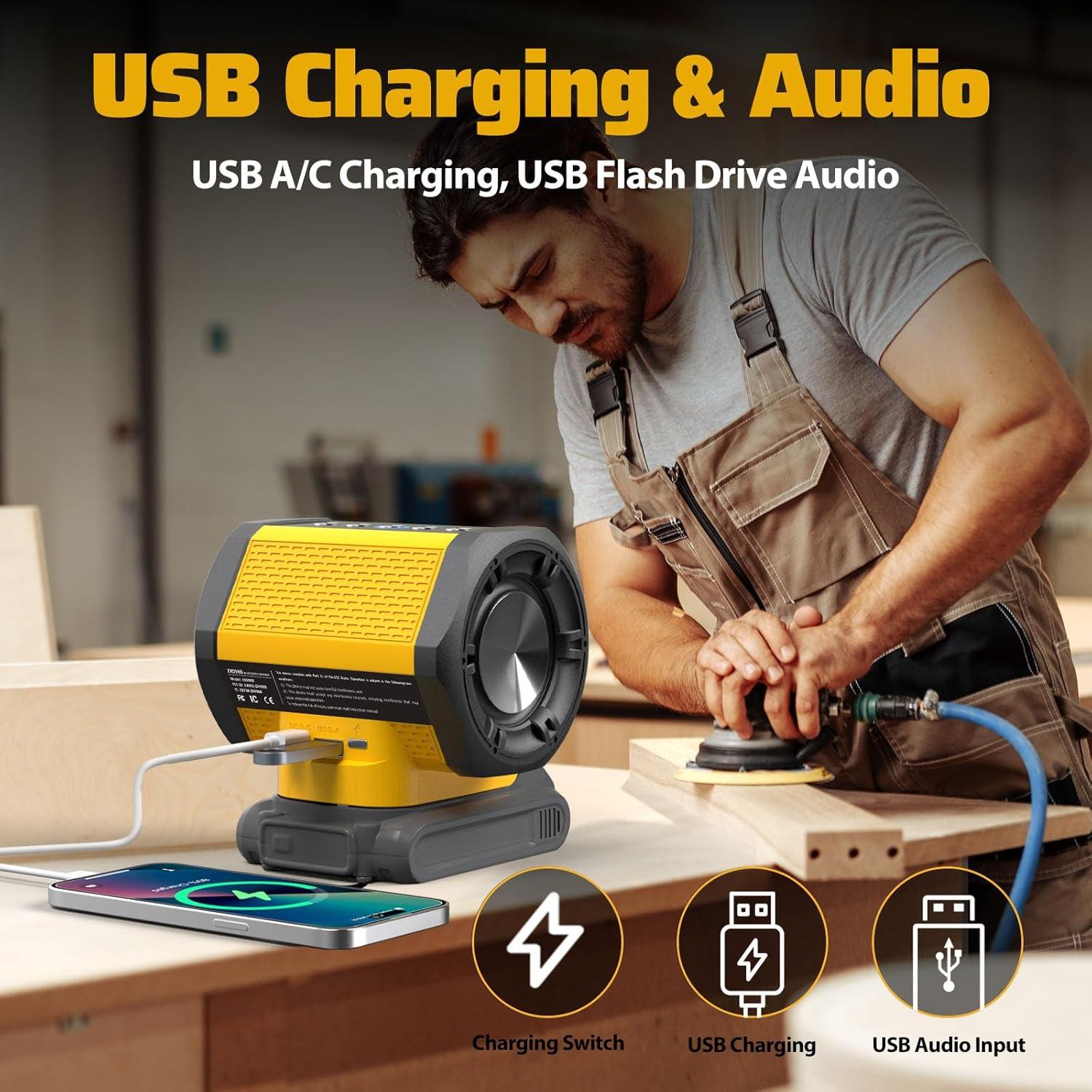 Altavoz Bluetooth DeWALT 20V Max con Carga USB-C 20W
