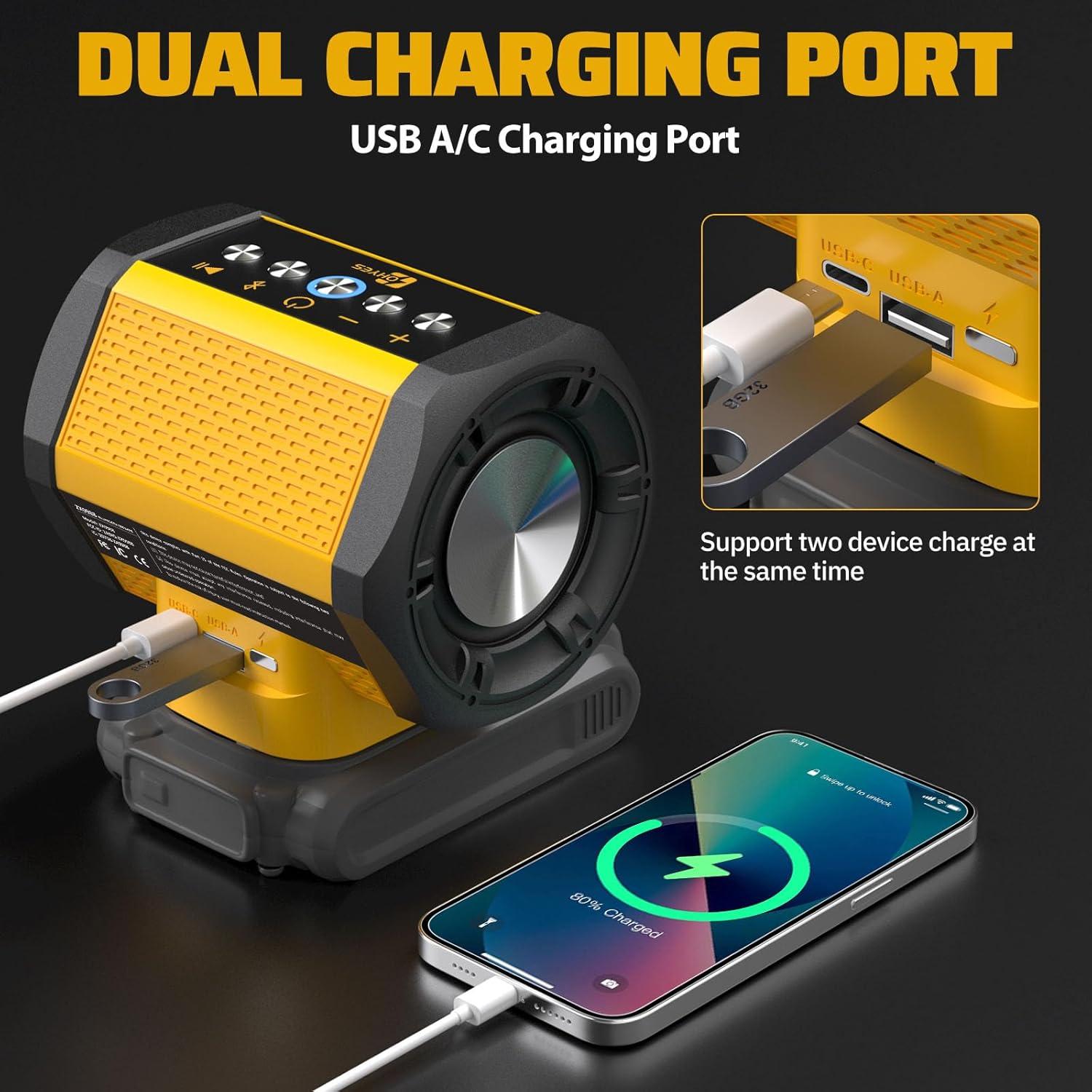Altavoz Bluetooth DeWALT 20V Max con Carga USB-C 20W