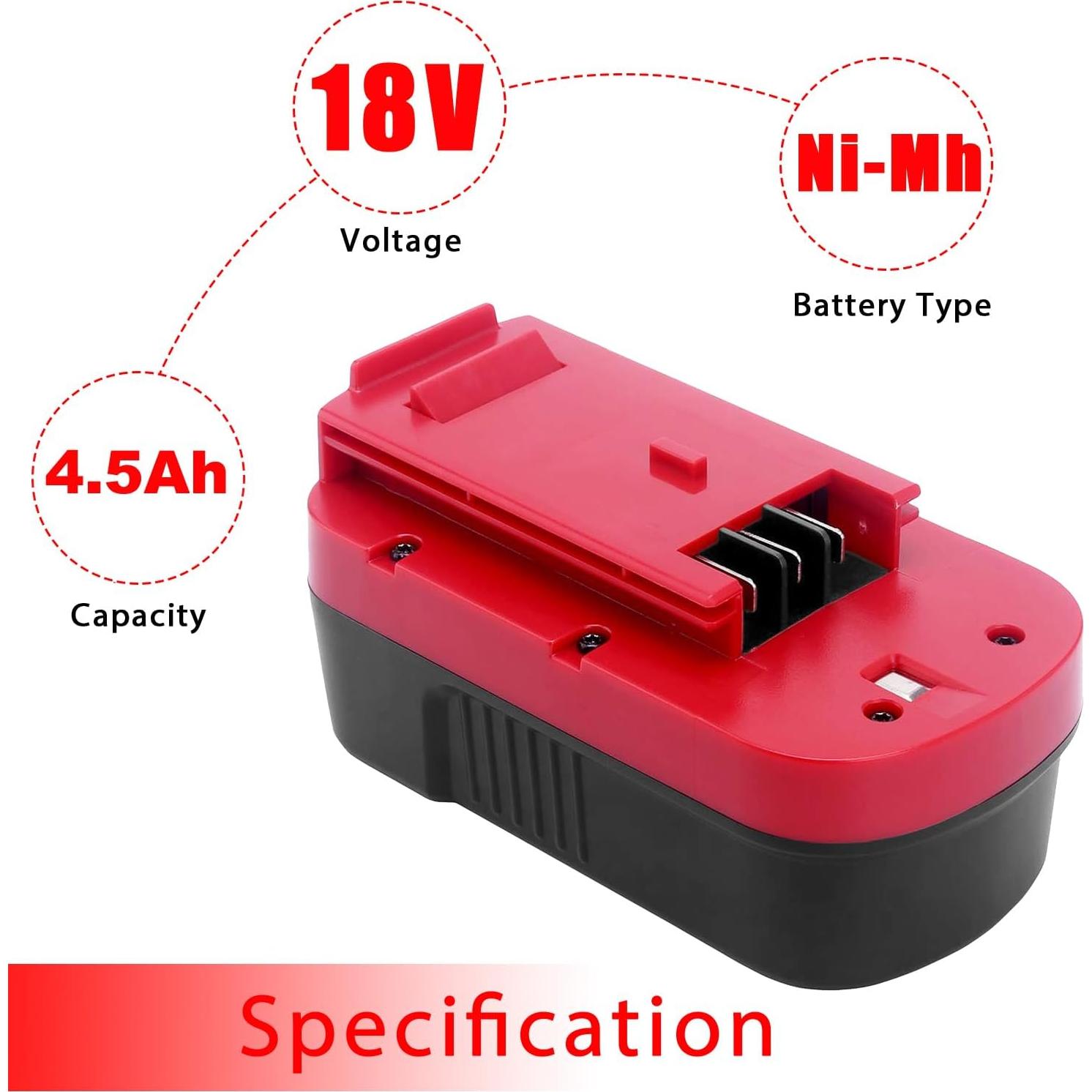 Batería Recargable 18V 4500mAh HPB18 Rojo - Black & Decker