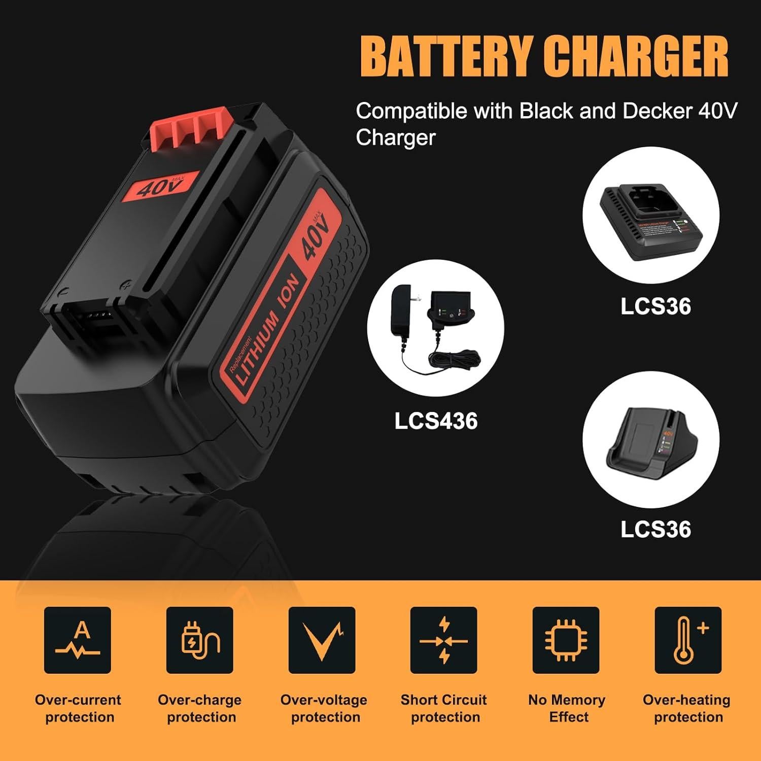 Batería de Reemplazo 3600mAh Black and Decker 40V Amarillo