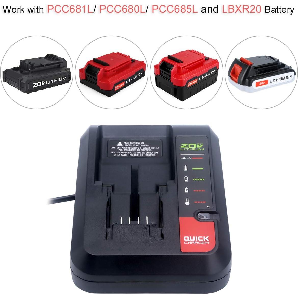 Cargador Rápido Biswaye PCC692L 20V Compatible Porter-Cable y Black & Decker