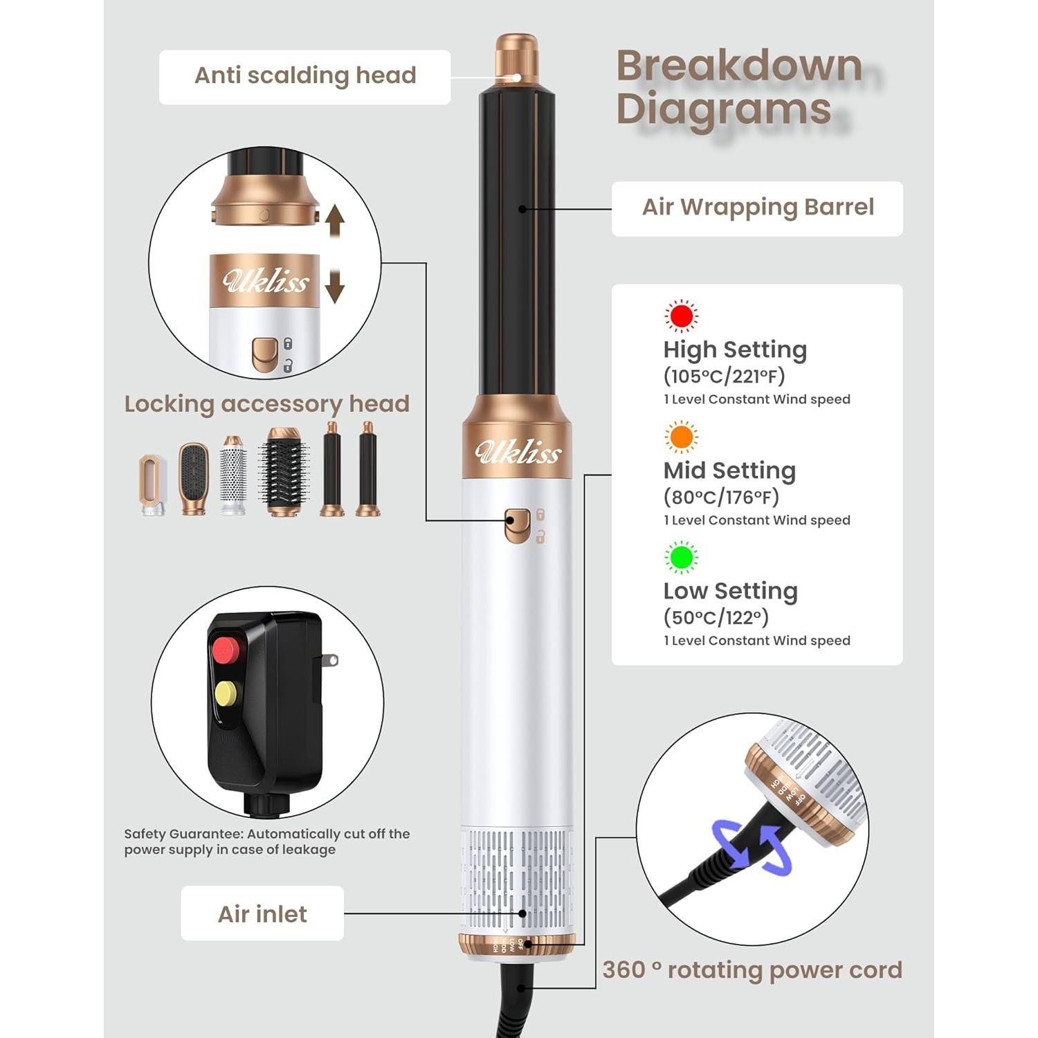 Secador y Cepillo 6 en 1 Ukliss - Estilizador Iónico para Cabello