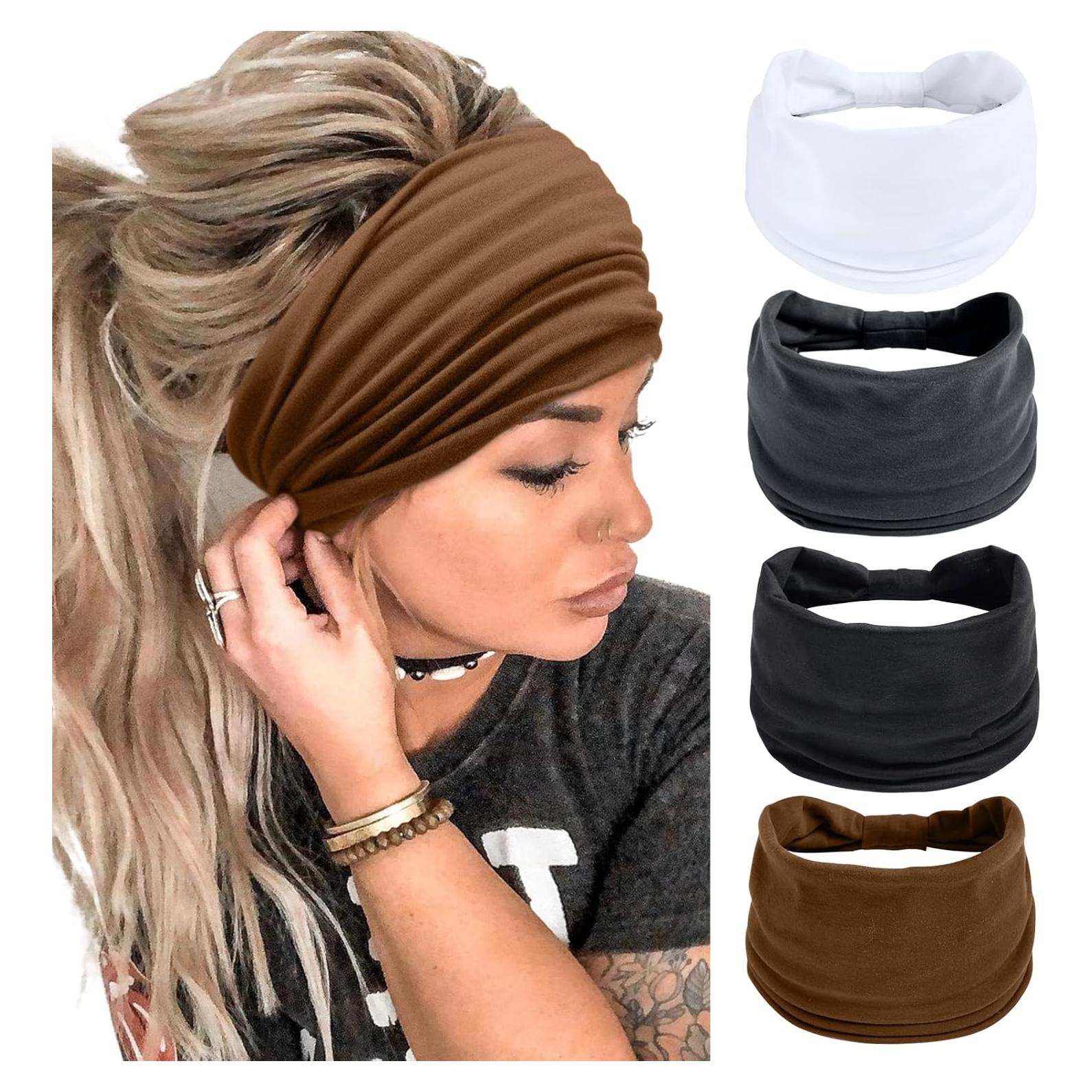 Cintas para la cabeza Huachi Anchas 4 Piezas Negro y Colores